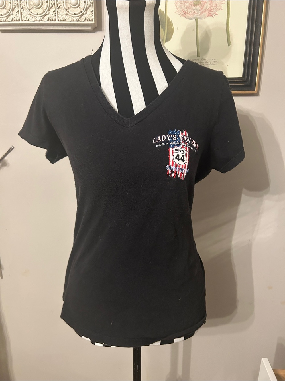 Woman’s Cadys Tavern Black Graphic Tee - Route 44 Motorcycle Design - Picture 4 of 4